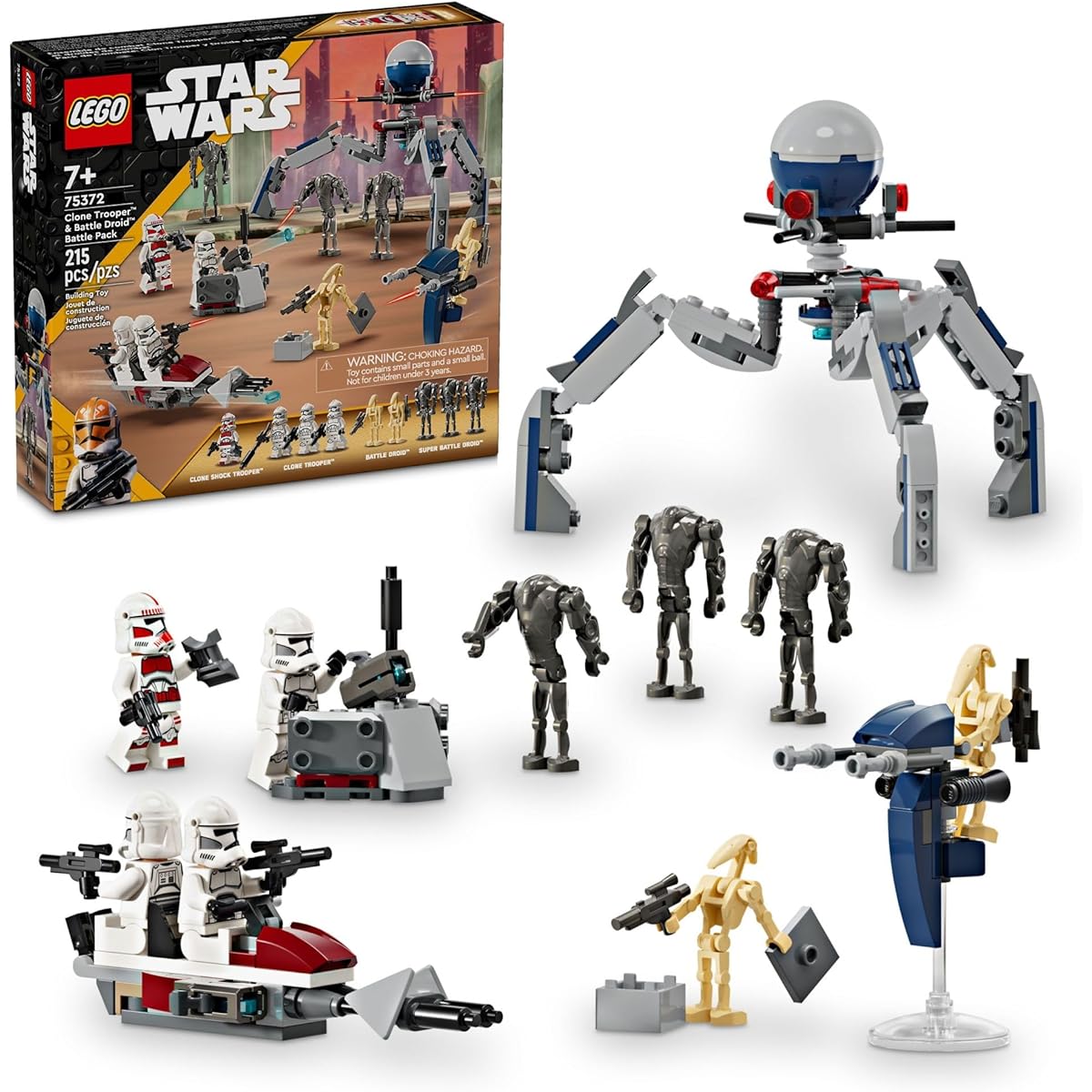 LEGO Star Wars Clone Trooper & Battle Droid Battle Pack Set for Kids Buildable Toy Speeder Bike Vehicle Tridroid Defensive Post Collectible Gift for Boys and Girls Ages 7+ 75372