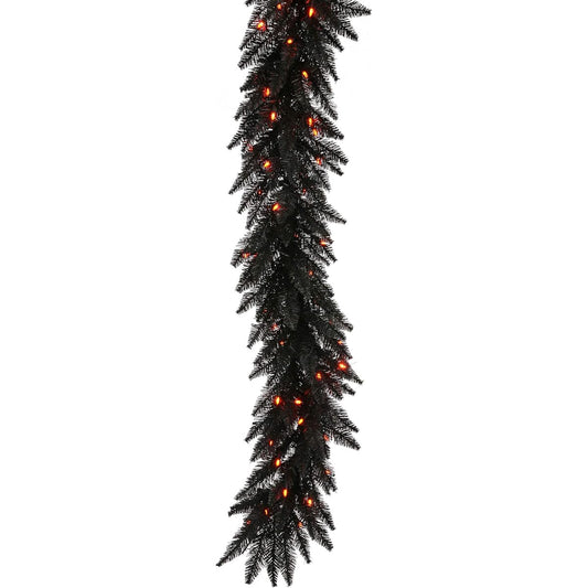 Vickerman K162115 LED Garland with 250 PVC Chips and 100 Dura Lit Italian Style Lights, 9' x 14", Orange/Black