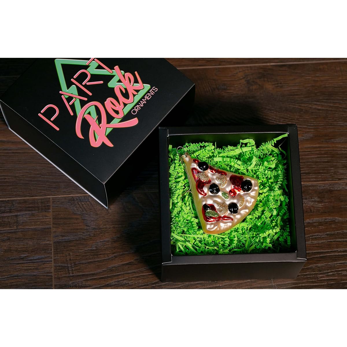 Party Rock Pizza Slice Ornament Food & Drink Collection 3.5"W x 4"H Glass Blown Ornament for Christmas Tree