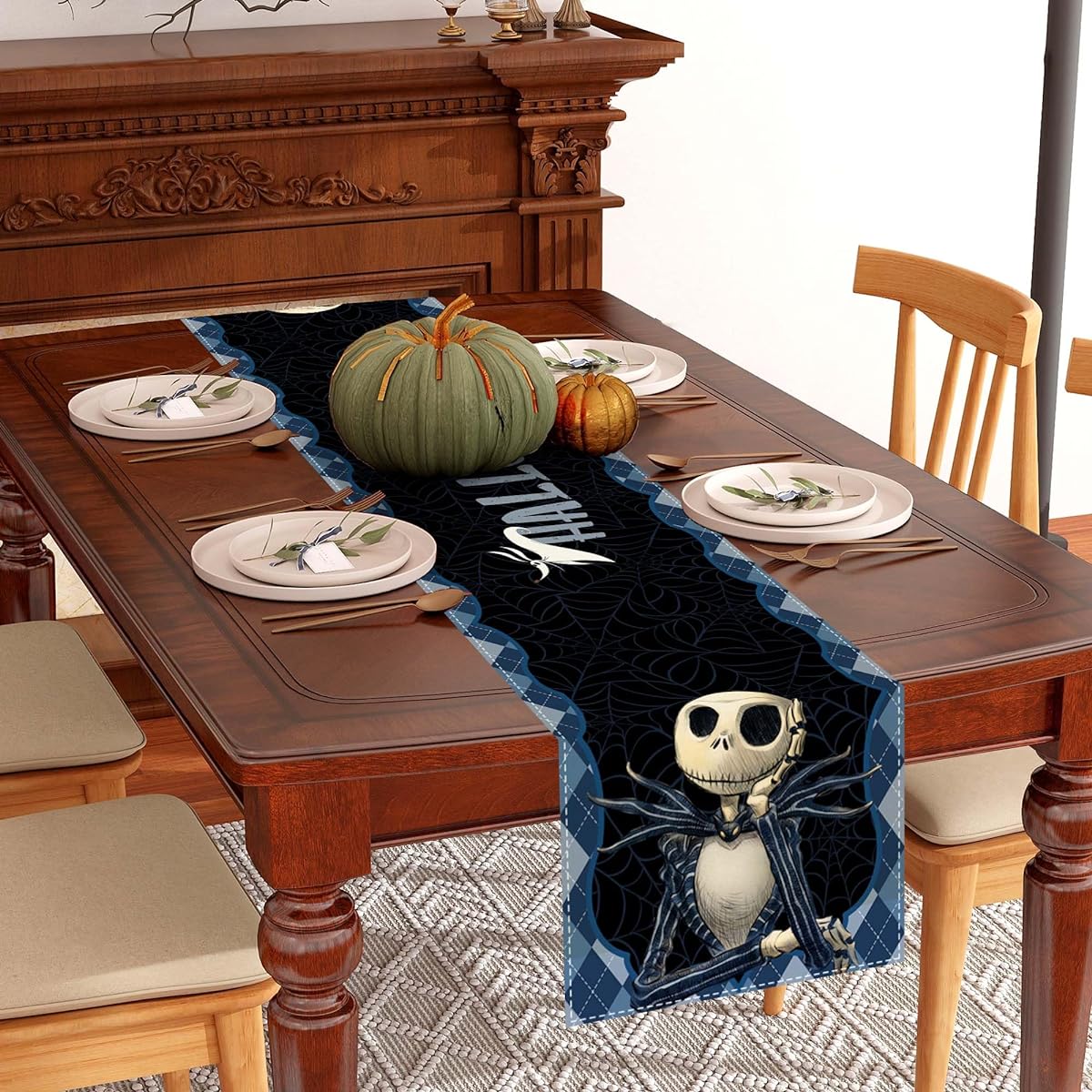 Linen Halloween Decorations Bones Spider Web Skeleton Halloween Table Runner Halloween Decorations Outdoor Indoor Tablecloth Home Kitchen Dining Halloween Party Decorations 13x72inch