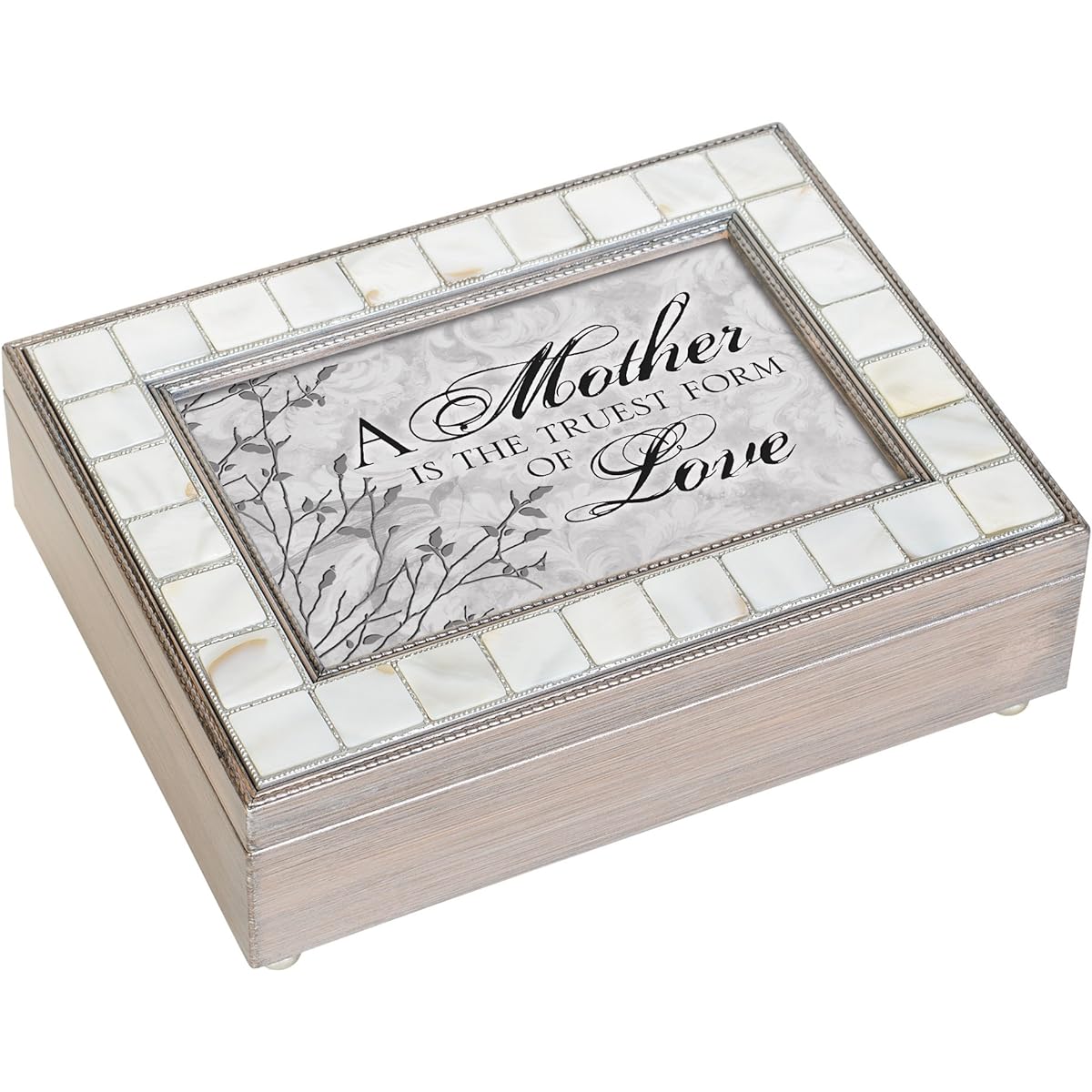 Mother's Truest Form of Love Mother's Pearl Antique Grey Keepsake Music Box Plays Edelweiss