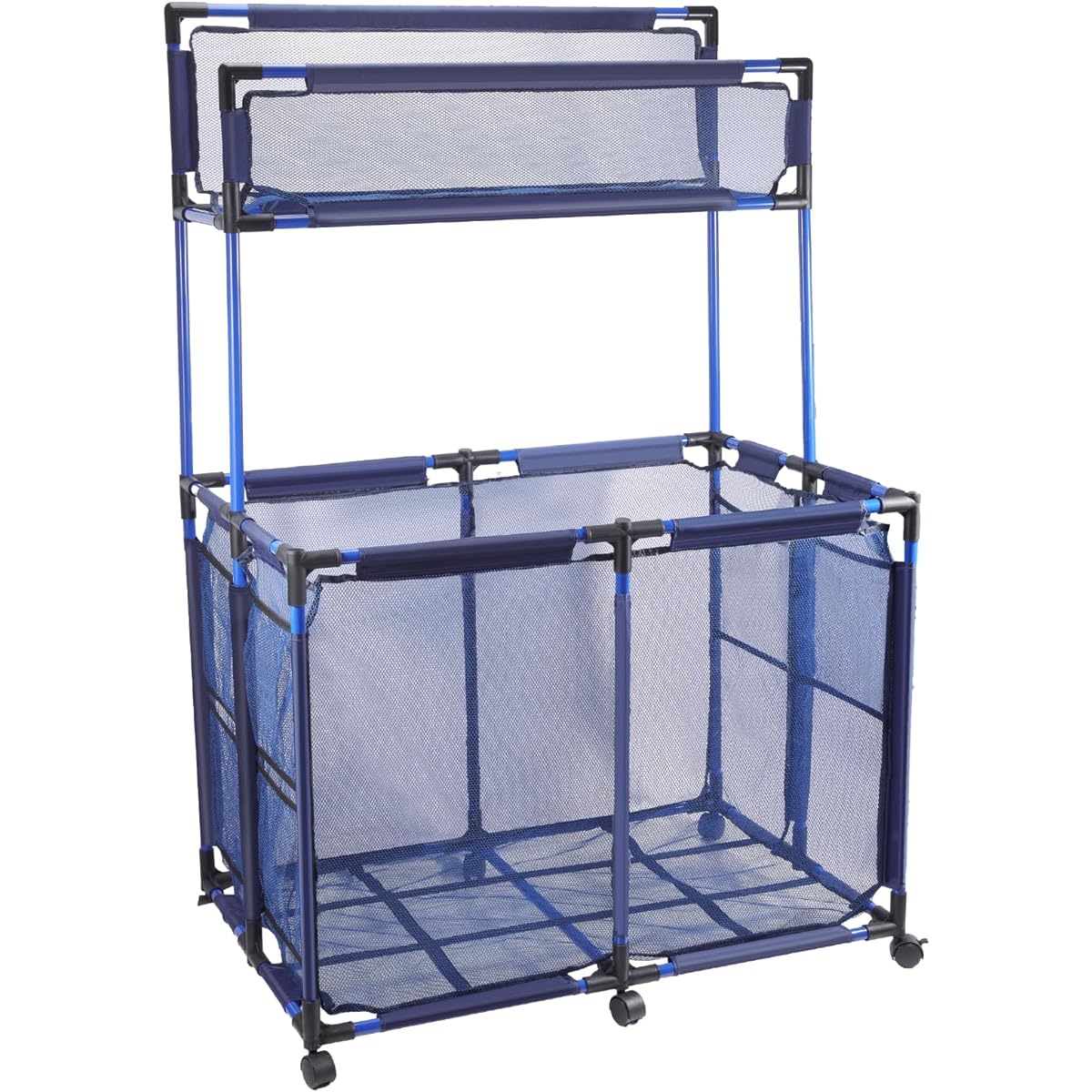 Pool Storage Bin Cart with Noodle Holder Rolling Pool Toy Storage Organizer Top Shelf Nylon Mesh Basket Swimming Toy Goggles Float Ball Float Supplies