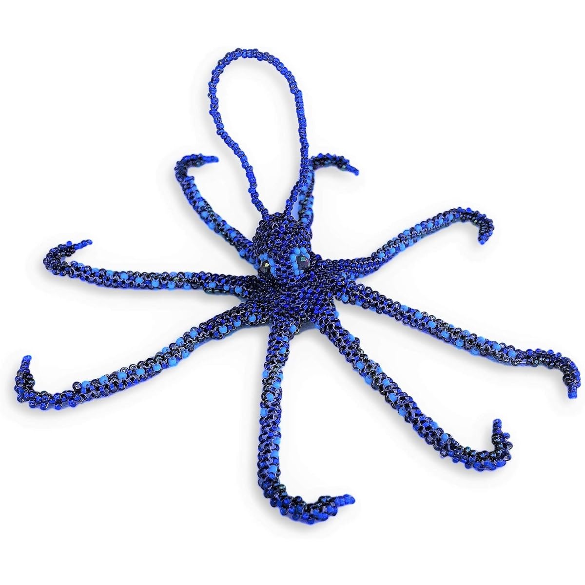 Mayan Arts Beaded Octopus Sea Christmas Ornament Decoration Jewelry Hand Woven Seed Beads Hanging Ornament Handmade in Guatemala 6 x 6 x 1 inch Blue
