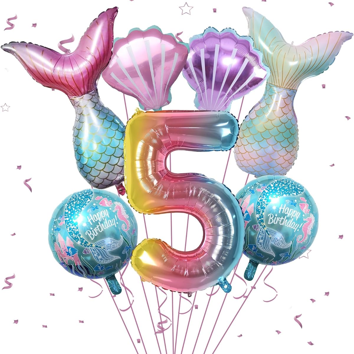 5 Year Old Mermaid Birthday Decorations, Little Mermaid Party Decorations, Mermaid Balloon Kit, Ocean Balloons, Mermaid Foil Balloons, Mermaid Tail Balloons for Girls, Mermaid Party, Baby Shower