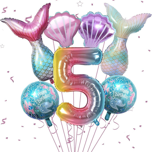 5 Year Old Mermaid Birthday Decorations, Little Mermaid Party Decorations, Mermaid Balloon Kit, Ocean Balloons, Mermaid Foil Balloons, Mermaid Tail Balloons for Girls, Mermaid Party, Baby Shower
