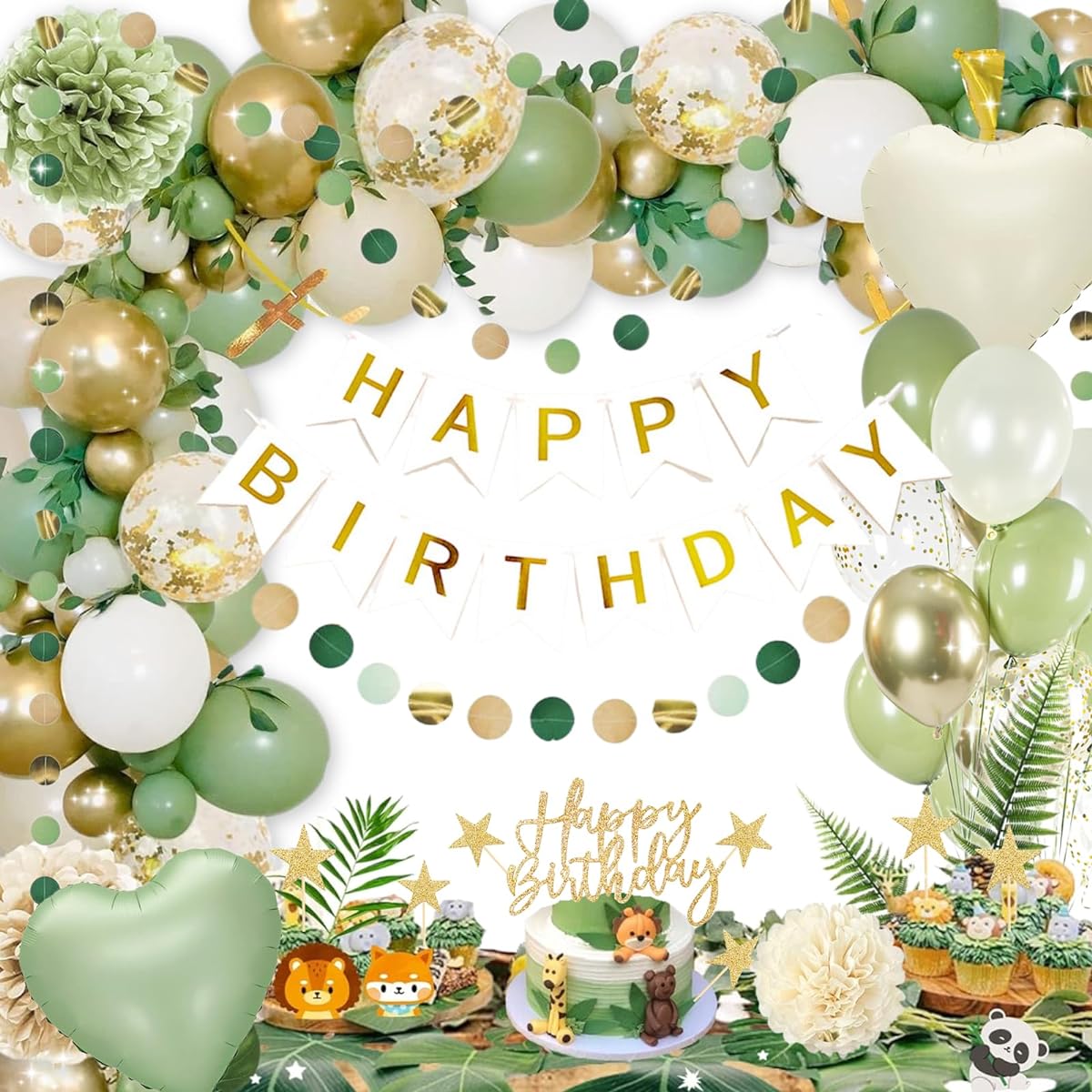 Sage Green & Golden Balloon Arch Kit with Balloons, Perfect for Birthday Decorations, Baby Shower, Enchanted Forest Decor, Sage Green Balloon Garland Kit for Boys & Girls
