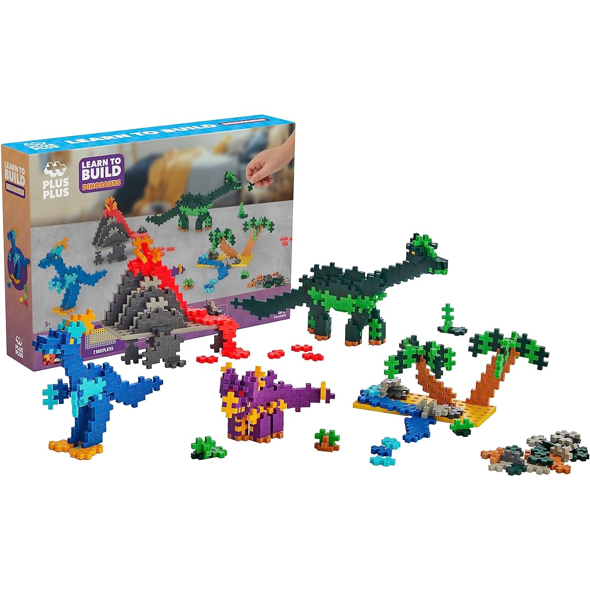PLUS PLUS - Learn How to Make a Dinosaur - 400 Pieces - Construction Construction STEM/STEAM Toy Interlocking Mini Puzzle Blocks for Kids