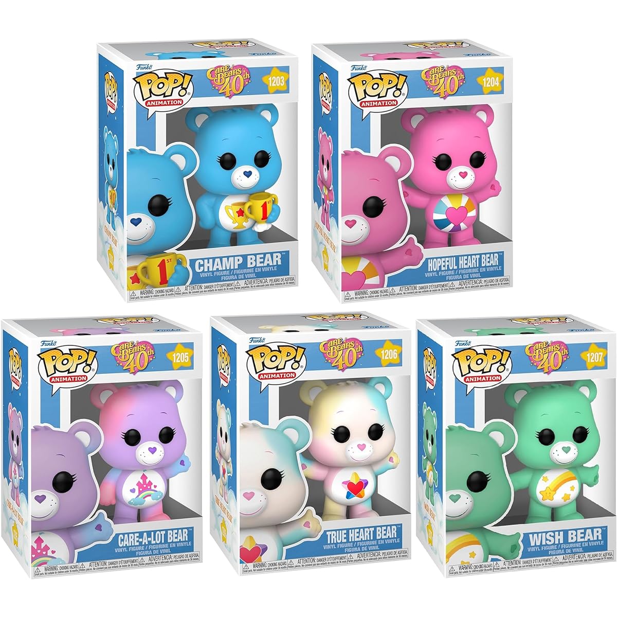 Funko POP! Animation: Care Bears 40th Anniversary Collector's Set - Champion Bear, Hopeful Heart Bear, Care-a-Lot Bear, True Heart Bear and Wish Bear