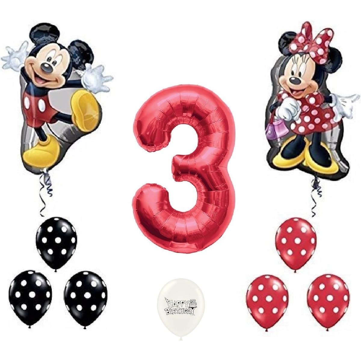 Ballooney's Red Number 3 Mickey and Minnie Mouse Full Body Birthday Supershape Balloon Set