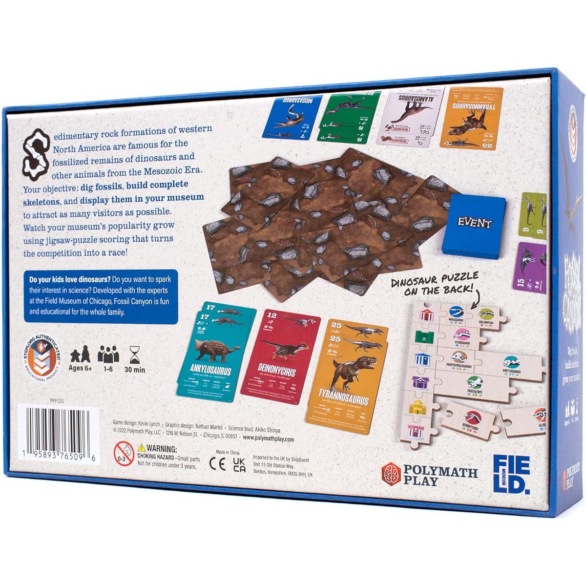 Fossil Canyon Deluxe Edition | Dinosaur Paleontology Family Game | Competitive, Cooperative, Solo Play | 1-6 players, ages 6+ | Includes Field Museum Science Booklet