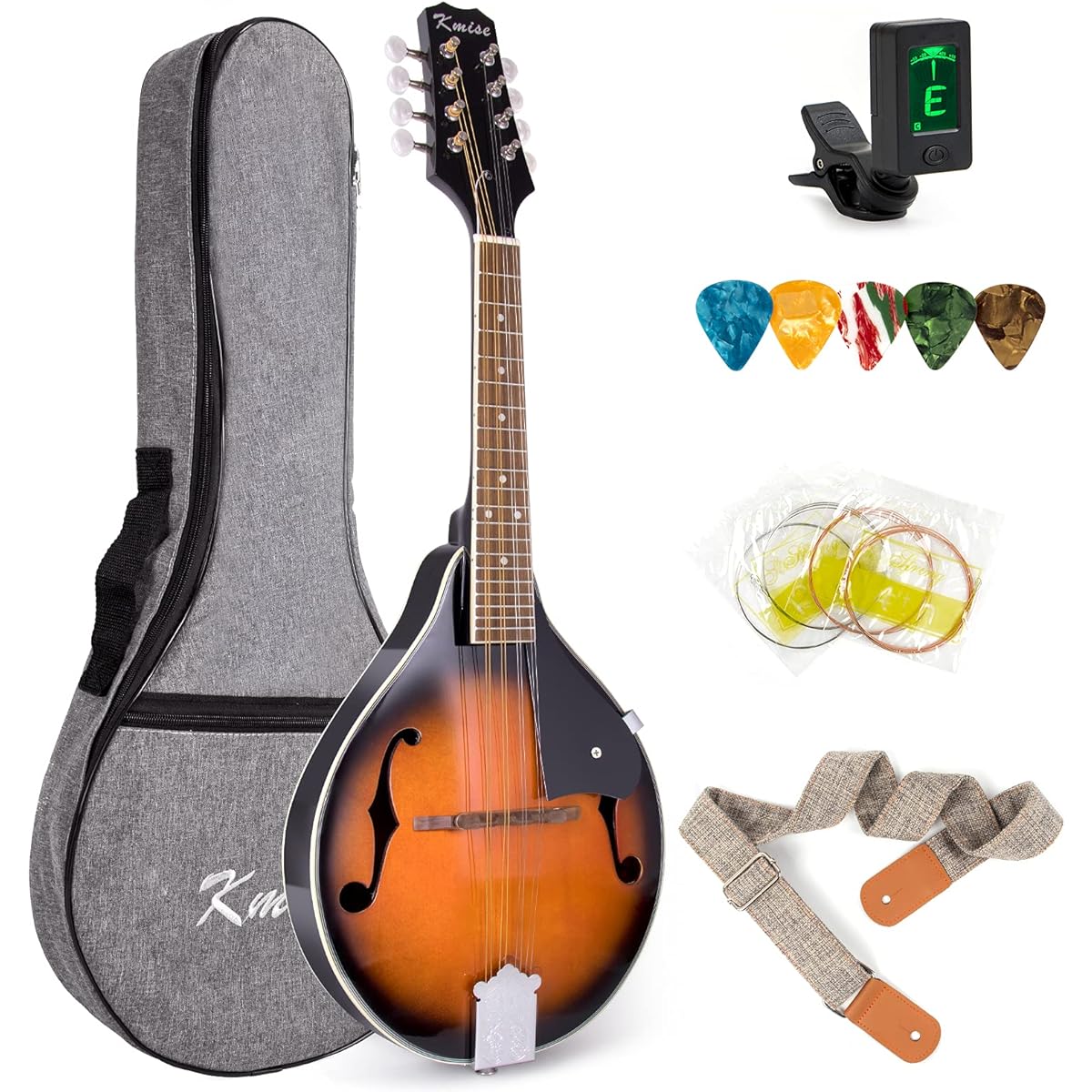 Kmise Mandolin A Style Mandolin Instrument 8 String Spruce with Musical Instrument Tuner Strings Gig Bag Strap Pick for Adults Beginners
