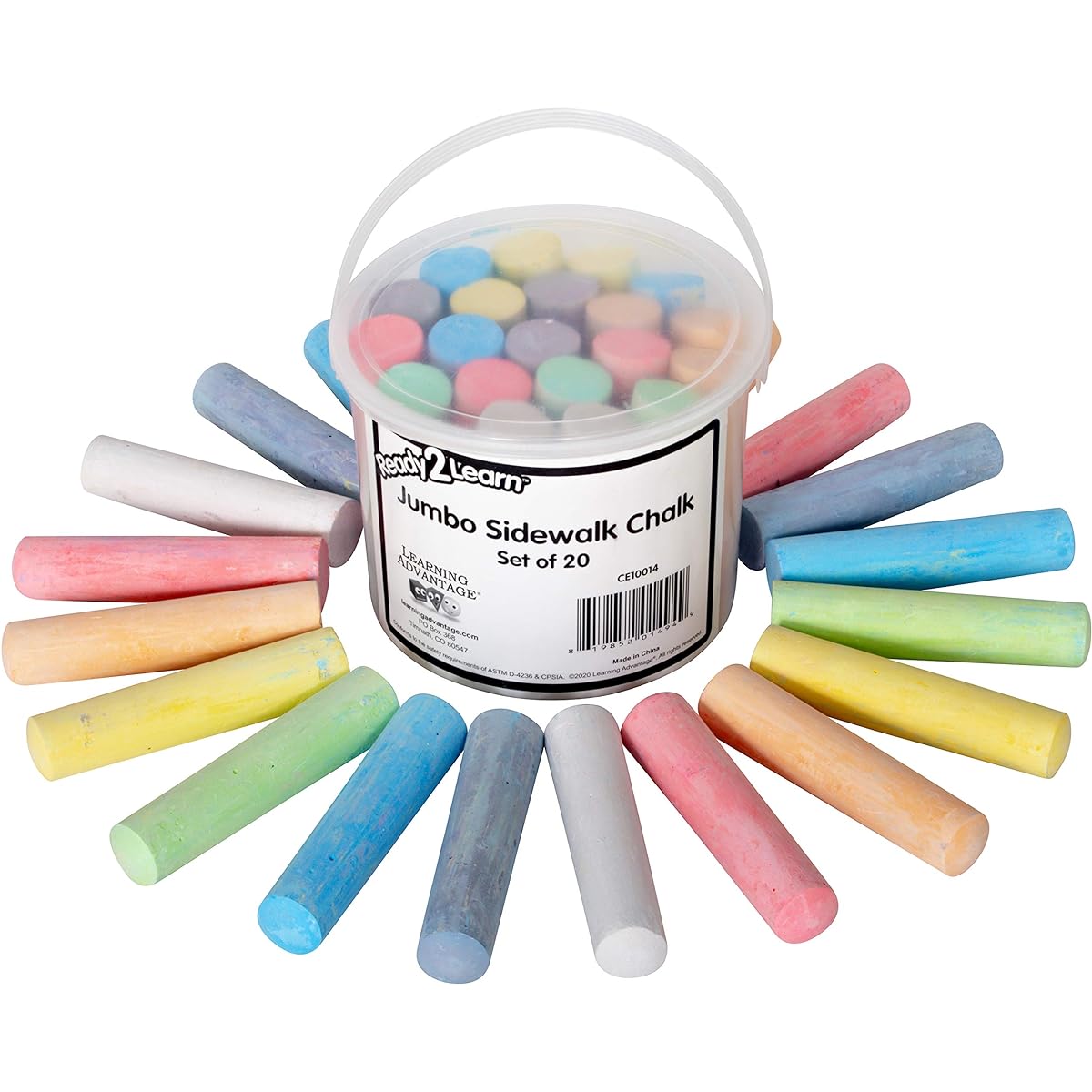 READY 2 LEARN Jumbo Sidewalk Chalk, 9 Colors, Set of 20, Washable, Non-Toxic, Colored Chalk