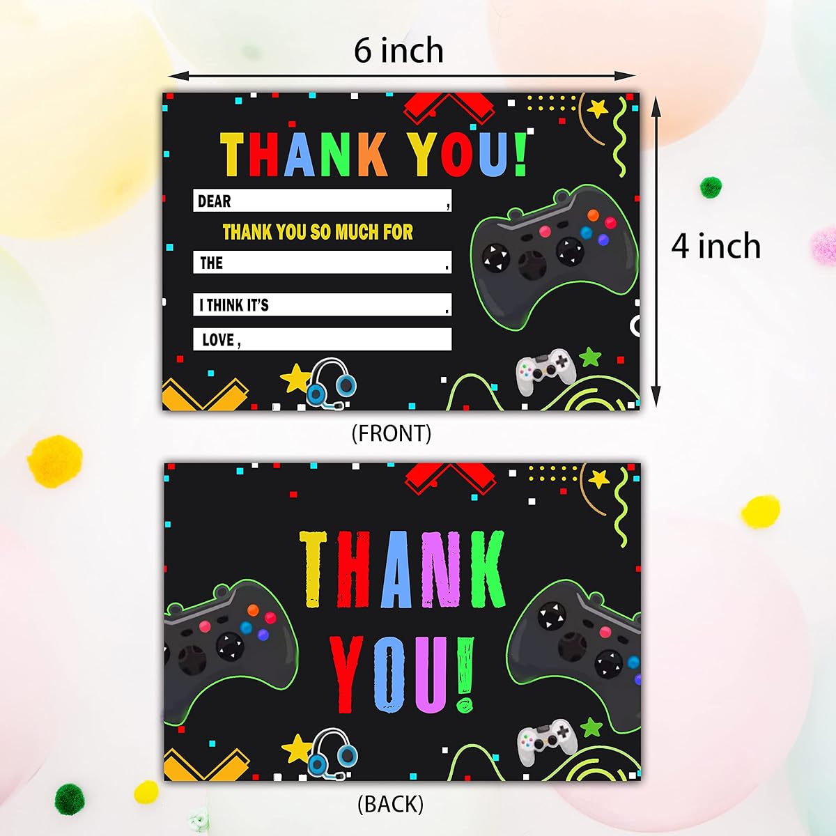 Kids Thank You Card Video Game Birthday Party Thank You Note Boys Girls 20 Cards 20 Envelopes (A04)