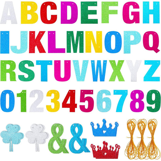 149 Pieces Banner Kit, Glitter Banner with Letters, Numbers and Symbols, DIY Letter Banner with Rope for Birthday, Wedding, Baby Shower, Party Decorations Supplies (Multicolor)