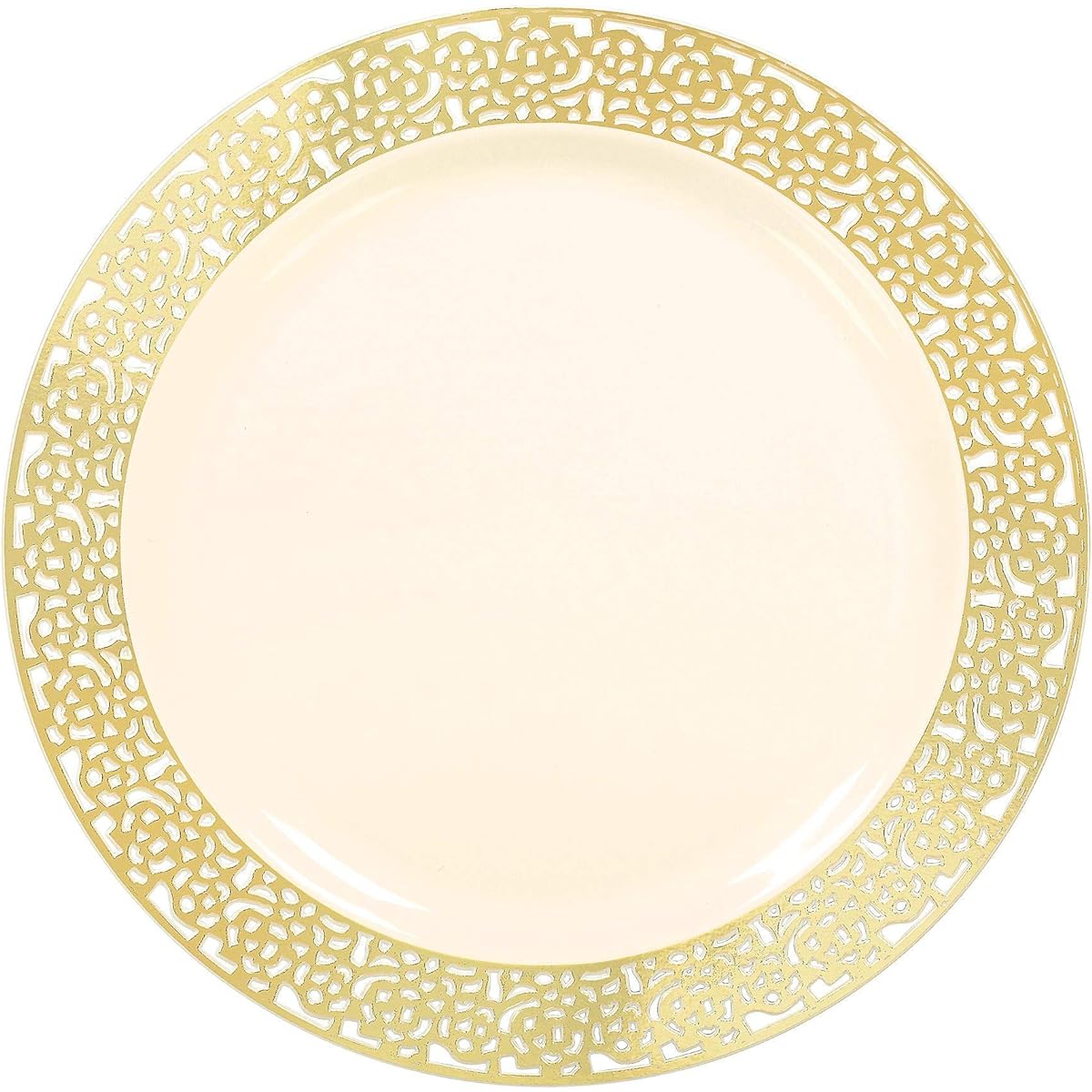 (20 pieces) - Round Plates Premium Party Tableware, 20 Pieces, Made from Plastic, Cream w/Gold Lace Border, 19cm by Amscan