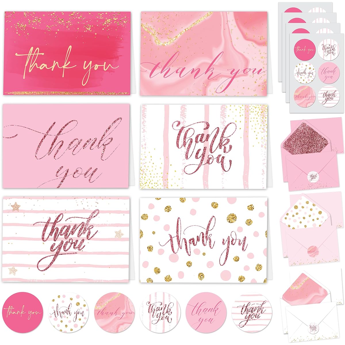 Decorably Pink Thank You Cards (Gold Foil) (Pink- Glitter)