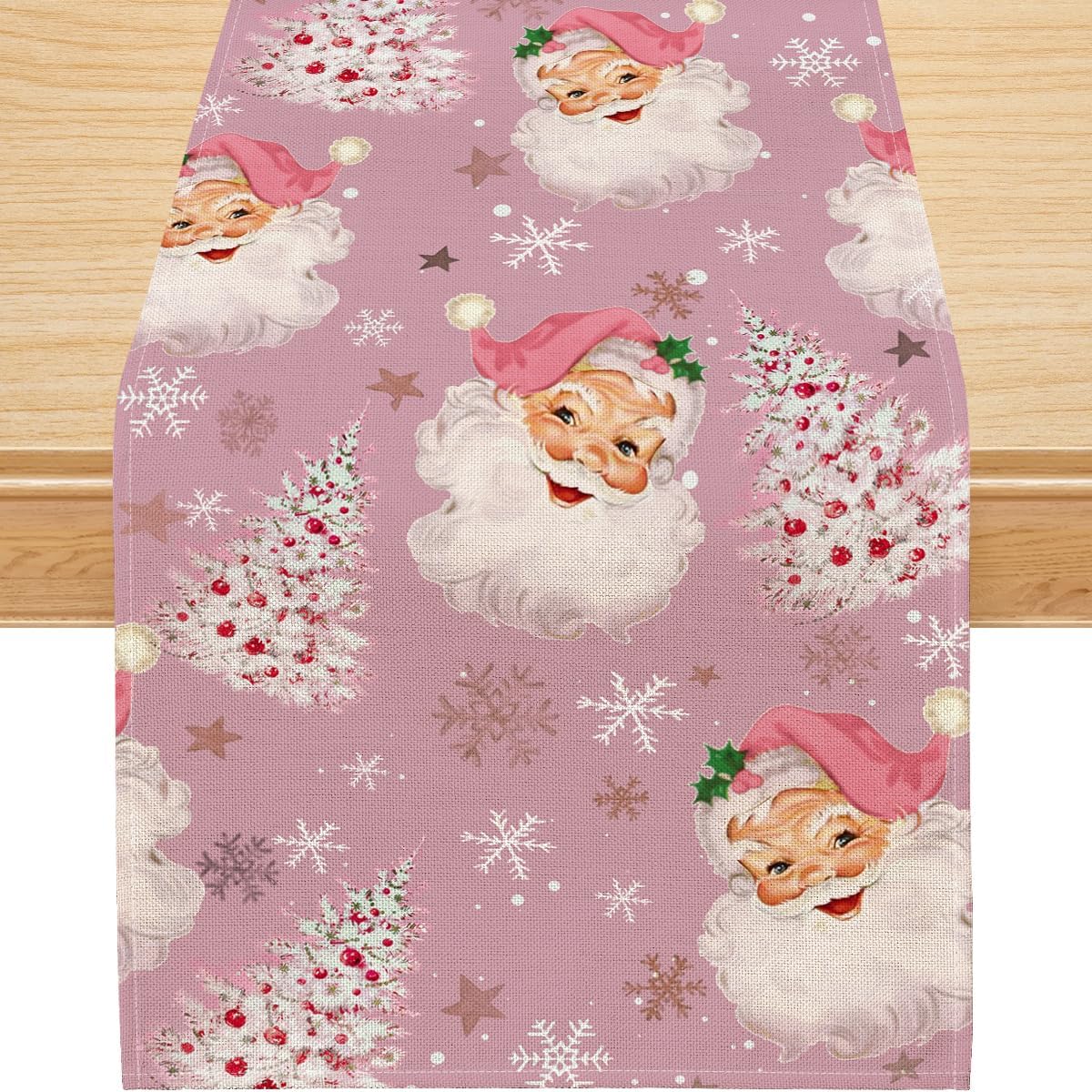 Siilues Christmas Table Runner Santa Claus Christmas Decoration Pink Christmas Runner for Table Seasonal Winter Holiday Indoor/Outdoor/Dining Table Decoration (13" x 72")