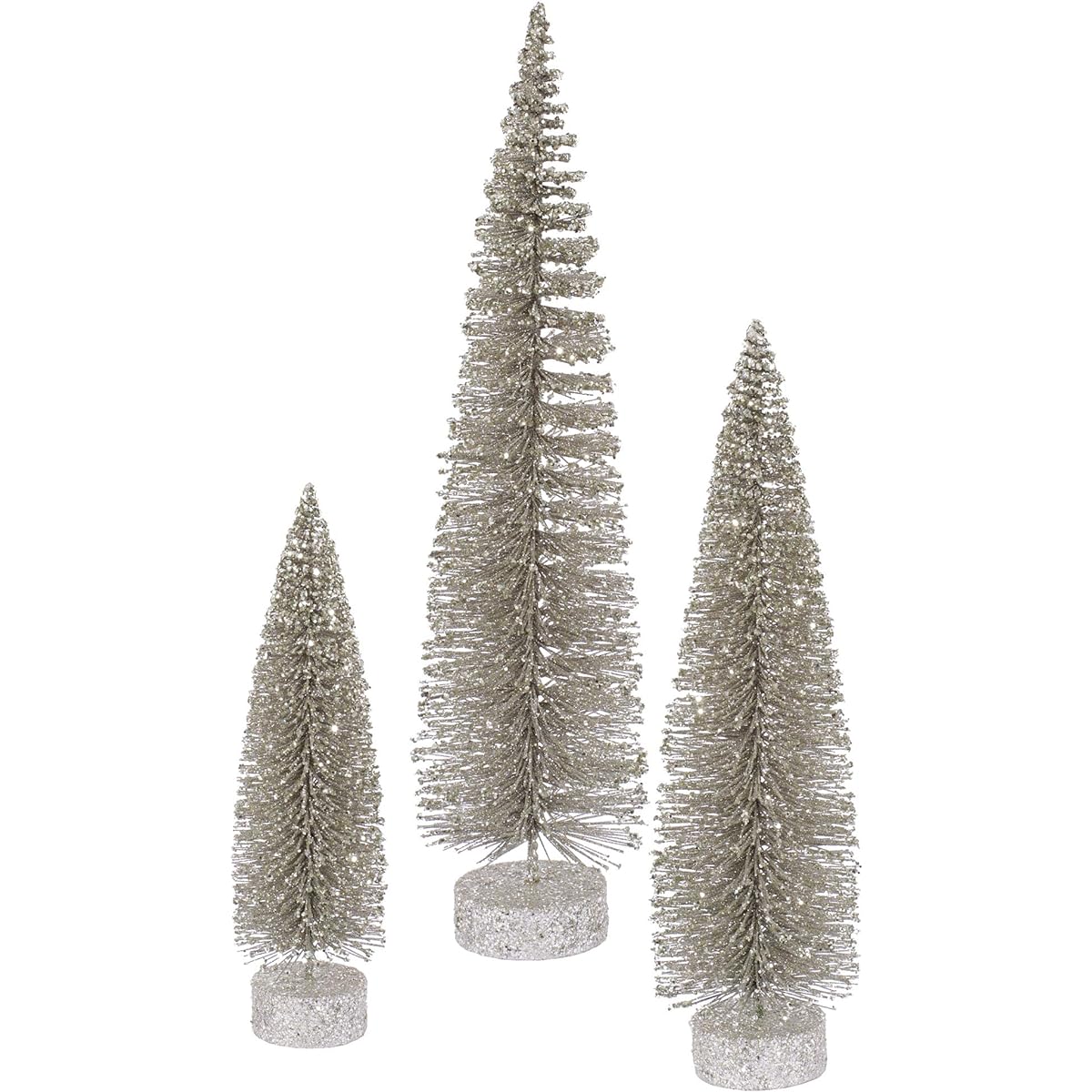 Vickerman 12"/16"/20" Champagne Glitter Artificial Christmas Tree No Lights Fake Christmas Tree Set for Seasonal Indoor Decor