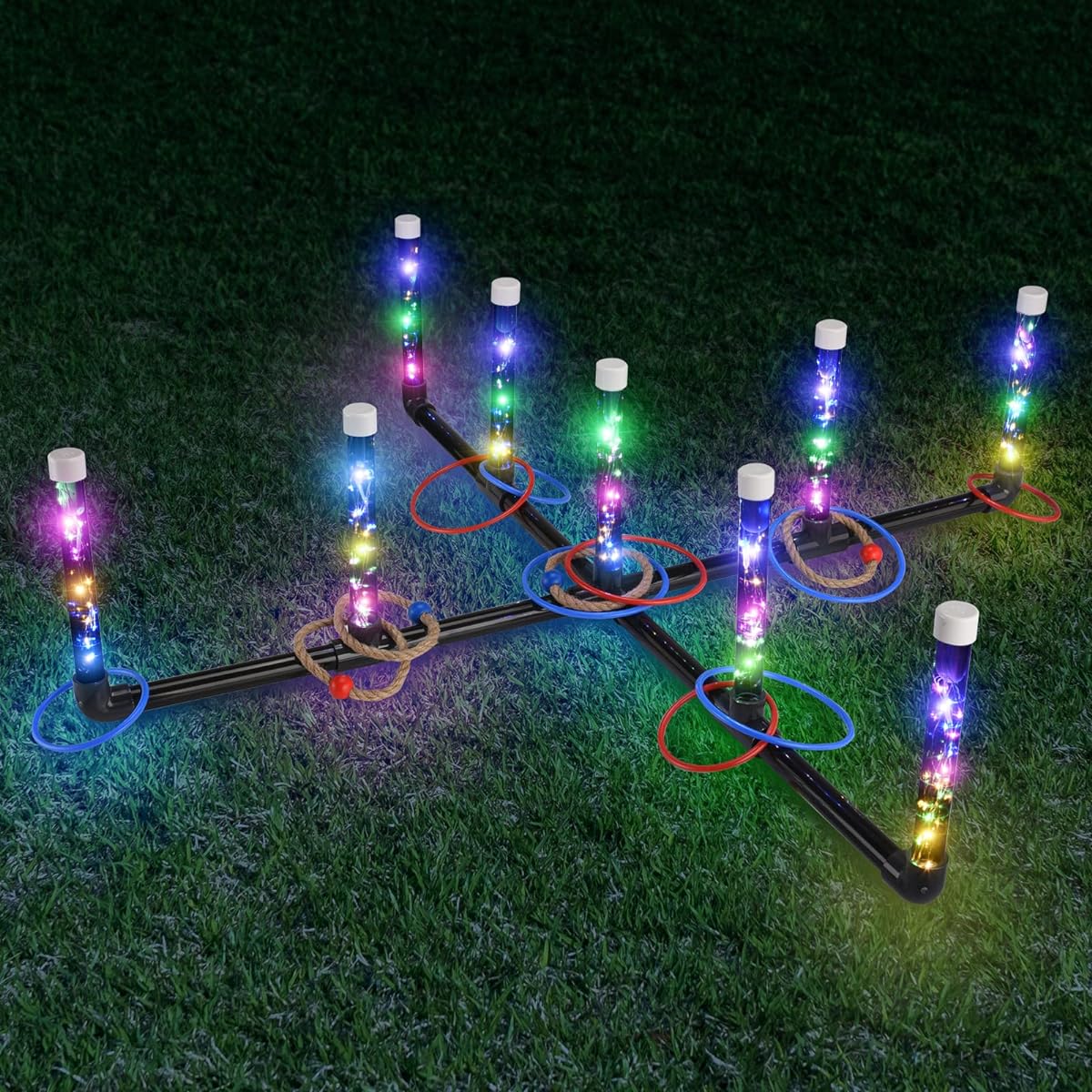 Outdoor Games for Game Night: FunforFun! Upgraded 30" LED Ring Toss Game, 26 Ring Yard Game for Adults Kids Outdoor Toys Beach Lawn Games, Great for Parties