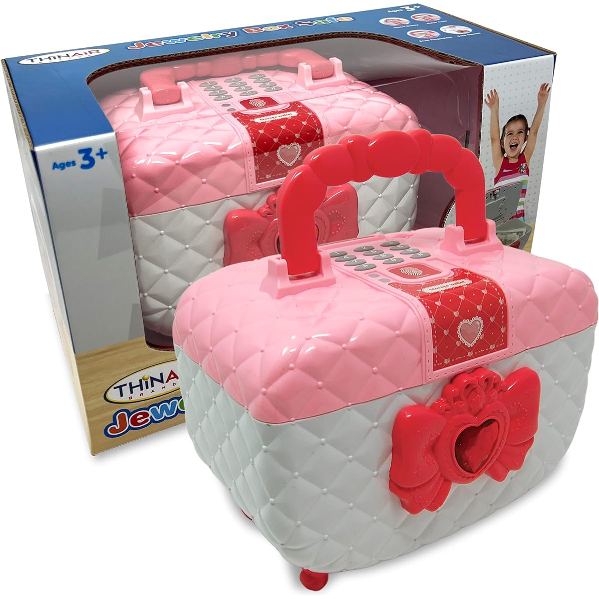 Jewelry Box, Safe for Girls, Light and Sound, Play Cards & Coins Included, Piggy Bank, For Ages 3 and Up