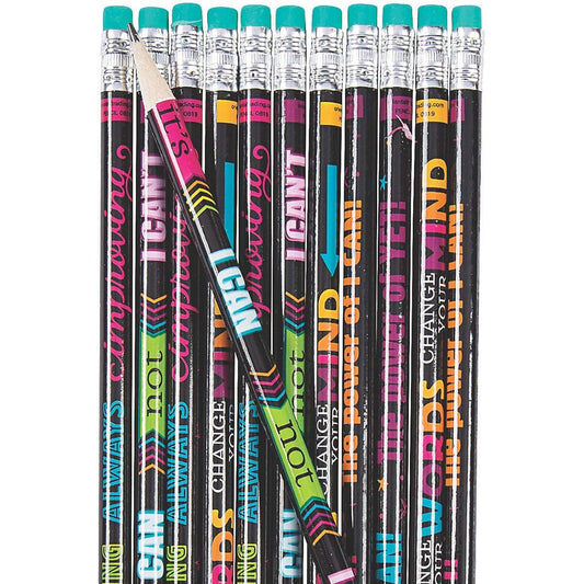 Fun Express Growth Mindset Assorted Pencils - 24 Pieces - Educational and Learning Activities for Kids
