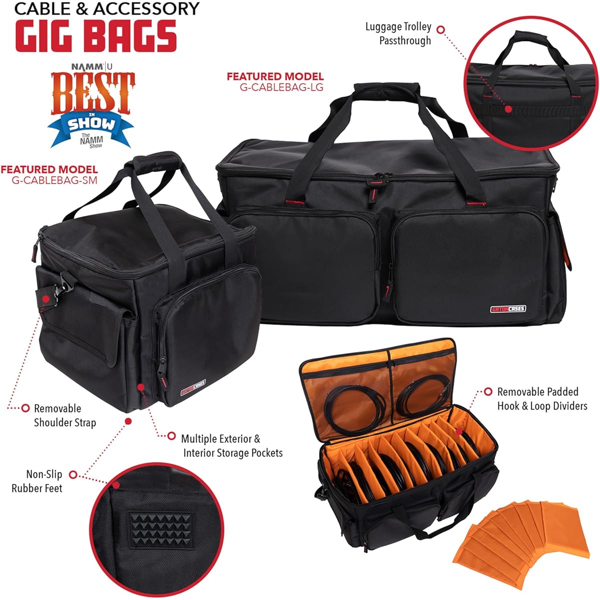 Gator Cases Cable & Accessory Storage Gig Bag, Large, 23 x 12 x 11 inches (G-CABLEBAG-LG)