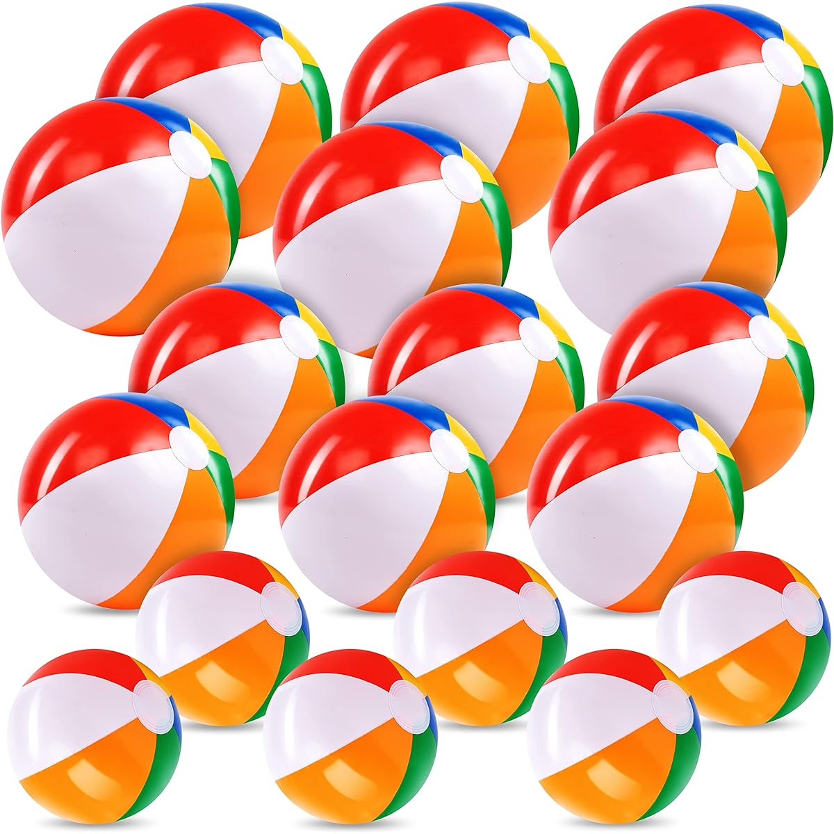 JOYIN Rainbow Beach Balls (18 Pack) Inflatable Swimming Pool Toys Summer Water Games for Kids Birthday Party Supplies Combo Set 20" (6), 16" (6), 12" (6)