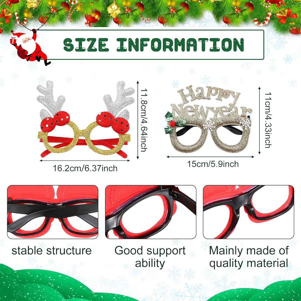 50pcs Christmas Glasses Glitter Christmas Party Favors Glasses Frames Holiday Glasses Christmas Decorations Costume Glasses Christmas Funny Glasses Kids Adults Gifts 50 Styles