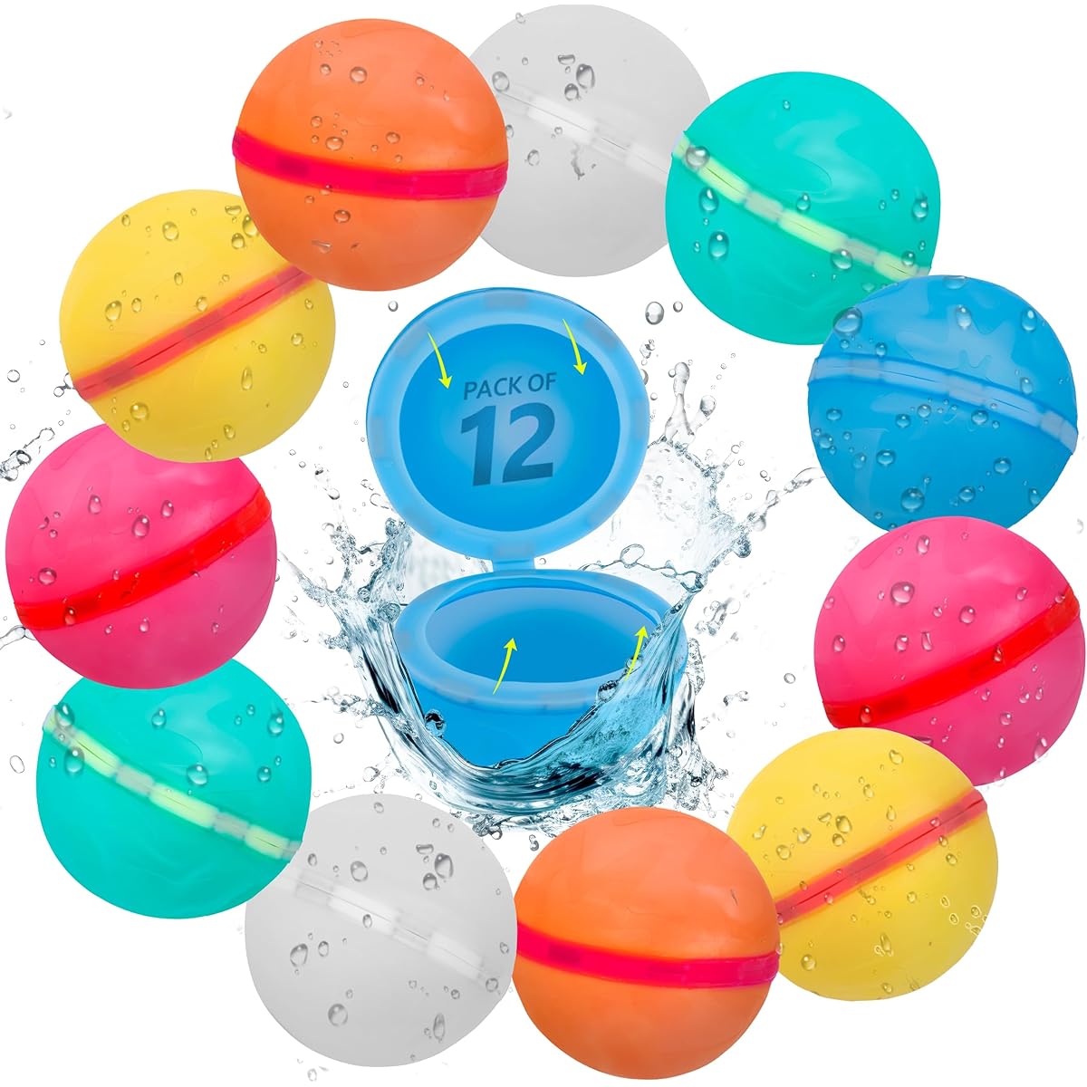 Reusable Water Balloons (12) | Refillable Water Balloons for Kids | Reusable Water Balloons for Kids | Magnetic Water Balloons | Silicone Water Balloons | Silicone Reusable Water Balloons | Aqua Balls
