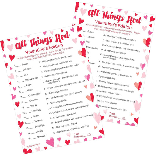 Valentine's Day All Things Red Classroom Party Game - 25 Player Cards