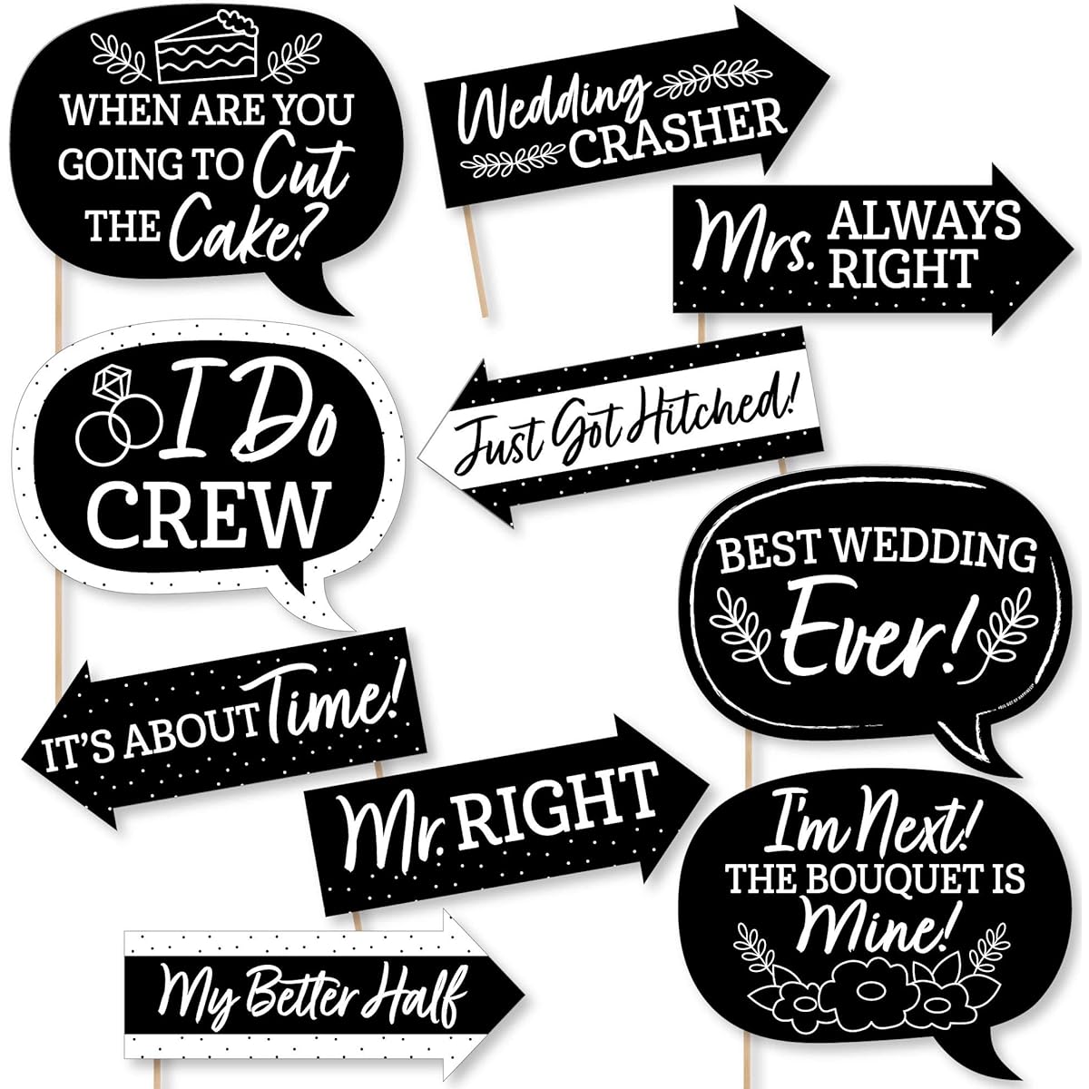 Big Dot of Happiness Funny Mr. and Mrs. - Black & White Wedding or Bridal Shower Photo Booth Props Kit - 10 Pieces