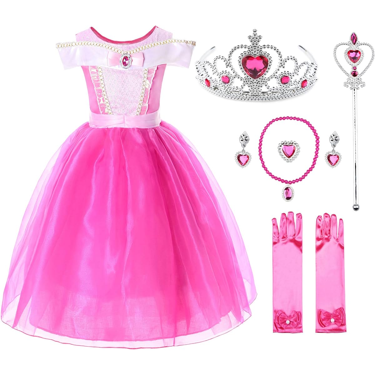 JerrisApparel Girls Princess Costume Dress Pageant Party Fancy Dress (Pink, with Accessories, 3T)
