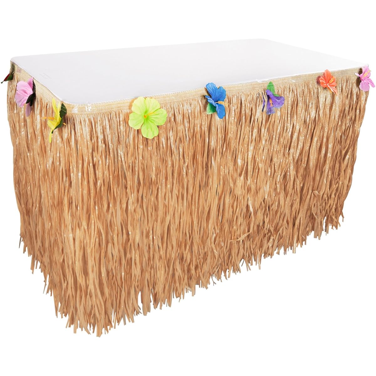 Hawaiian Luau Hibiscus Natural Colour String & Colourful Silk Faux Flowers Table Hula Grass Skirt for Party Decoration, Events, Birthdays, Celebration (1 Pack) by Super Z Outlet