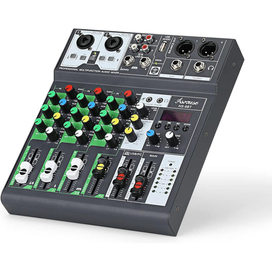 Asmuse 4 Channel Audio Mixer Portable Mini Sound Mixer Console with USB Portable Digital Sound Interface for PC Recording/DJ Stage/Broadcast