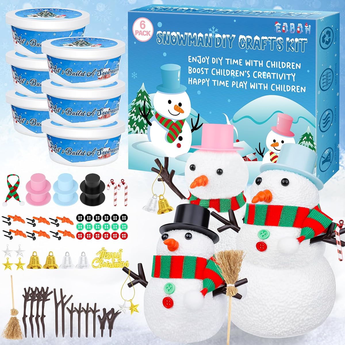 Snowman Kit Christmas Craft DIY Kids Snowman Craft Winter Decoration Indoor Creative Kids Air Dry Clay Modeling Craft Kit School Winter Party Activity Kids Gift