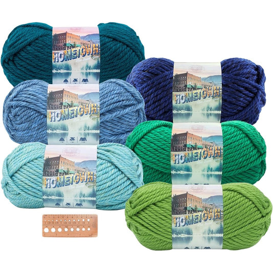 Lion Brand Yarn - Hometown - Assortment of 6 skeins with needle gauge (Mix 2)