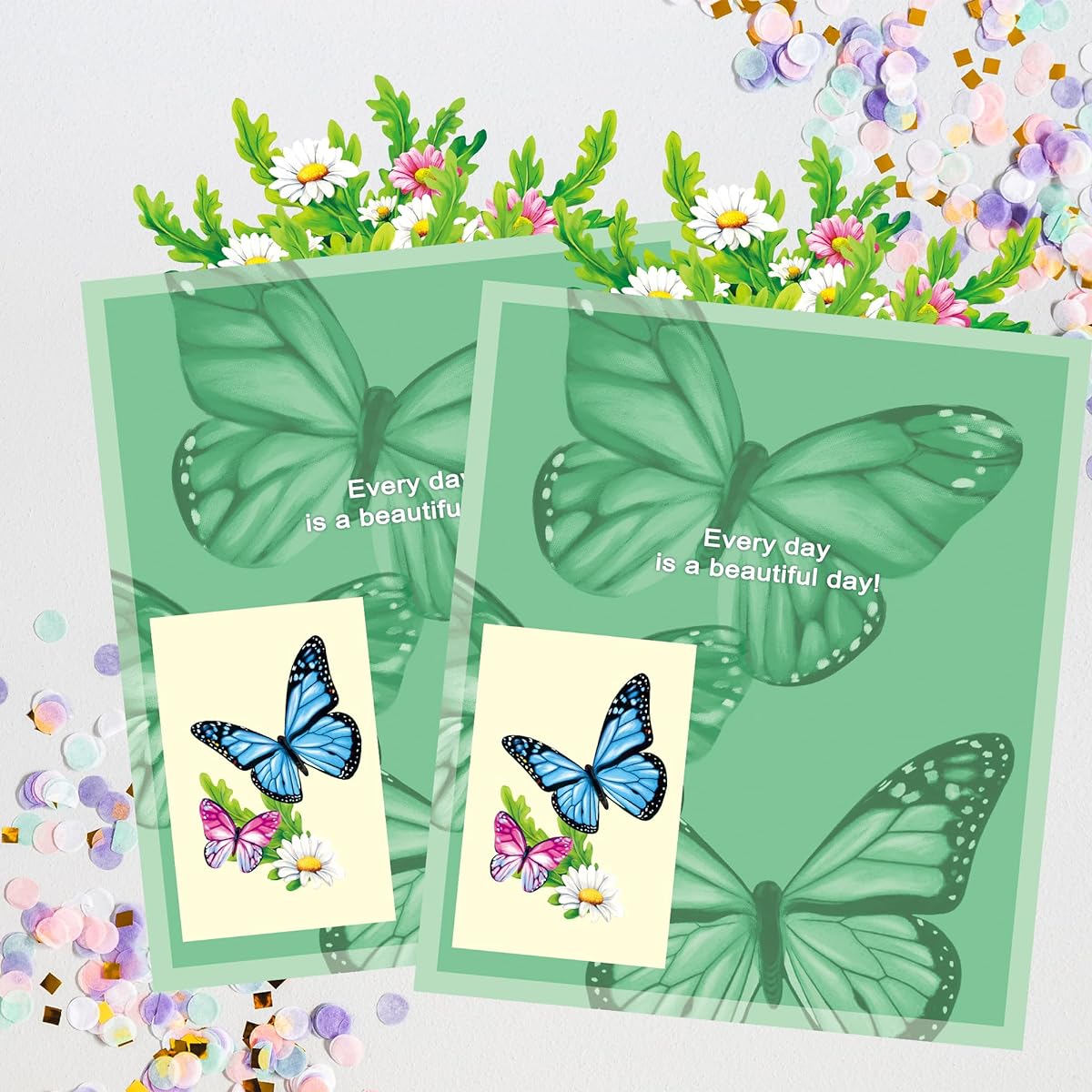 Airpark Pop Up Flower Cards 2 Pack Daisies and Butterflies 12 Inch Forever Flower Bouquet 3D Pop Up Greeting Cards with Blank Note Cards and Envelopes for Birthday Mother's Day Holiday Decorations
