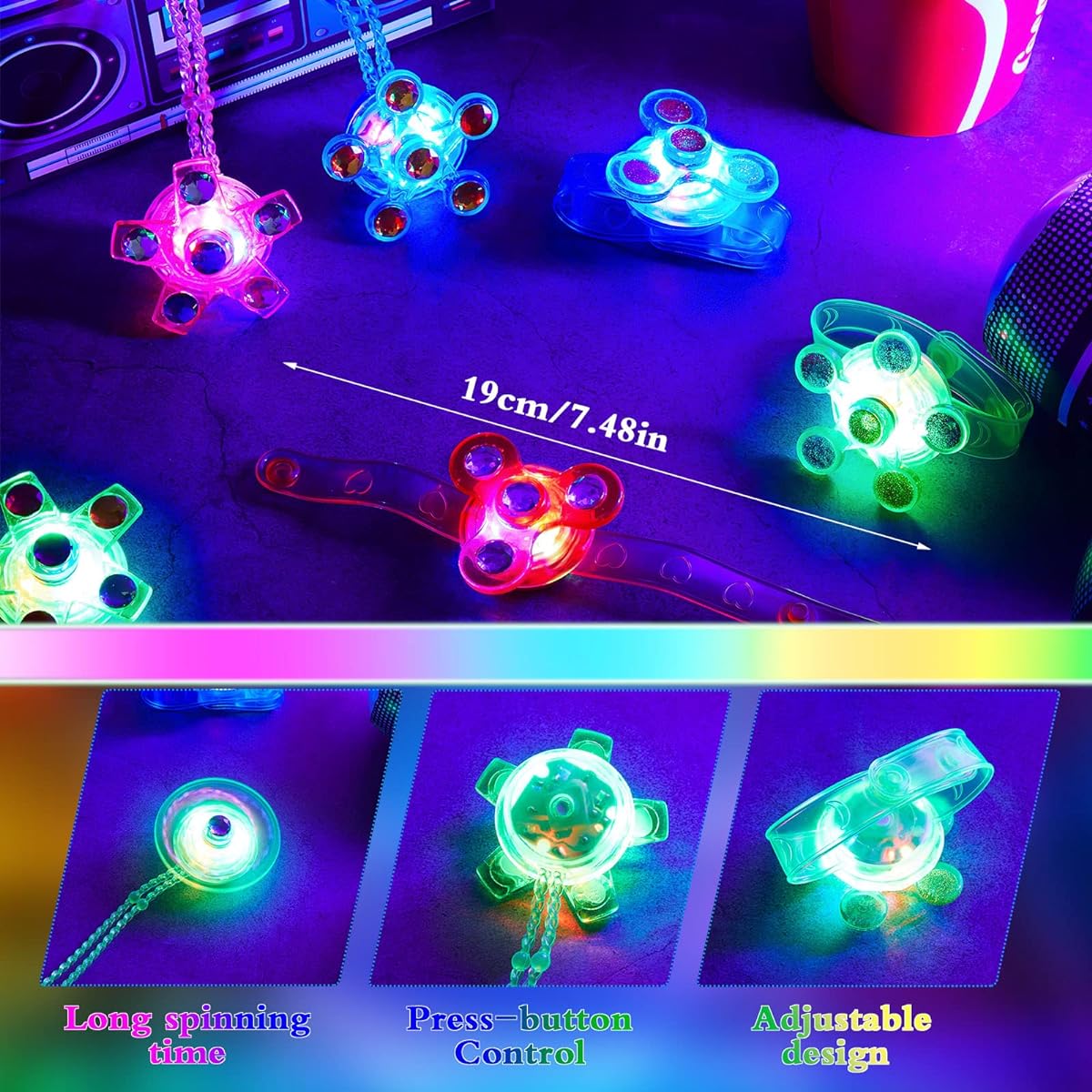 16 Pack LED Light Up Fidget Bracelets Glow in the Dark Necklaces for Birthday/Valentine/Halloween/Christmas Party Favors Goodie Bag Stuffers Classroom Prizes