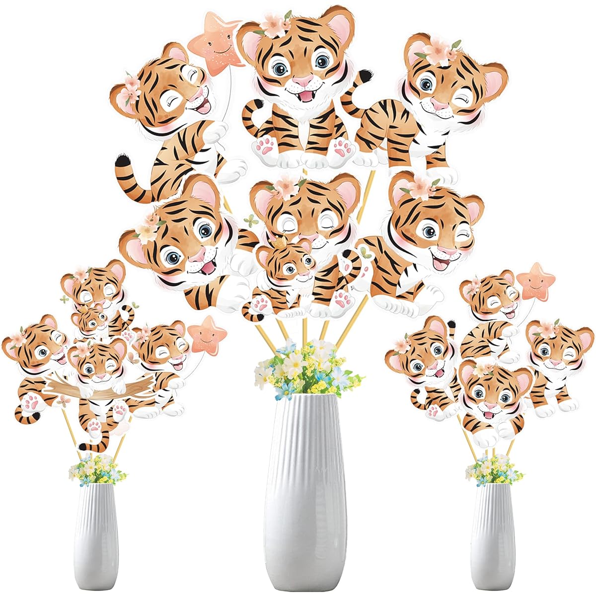 umoni Tiger Table Centerpieces 24 Pieces Tiger Table Topper Safari Animal Party Decorations Safari Theme Birthday Party Jungle Animal Baby Shower Supplies