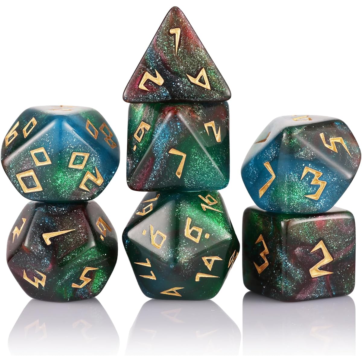 Glitter Blue Green Brown Mix Color Dice Set Polyhedral Dice Set Shiny Glitter Polyhedral DND Dice Set Dungeons & Dragons Pathfinder RPG MTG Table Game Dice