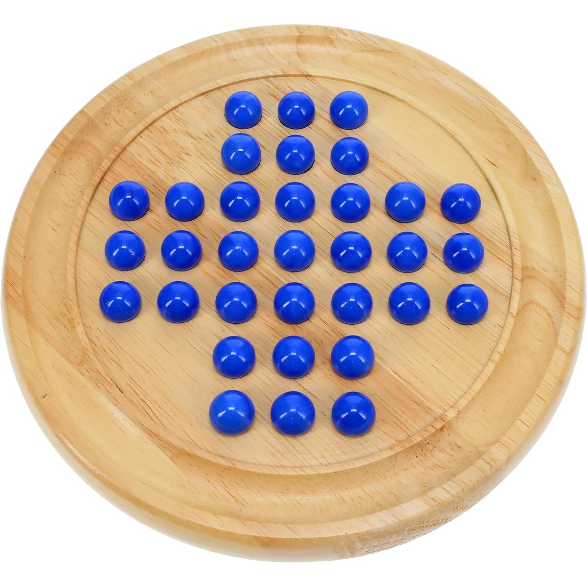 We Games Solid Wooden Solitaire, Blue Glass Marbles