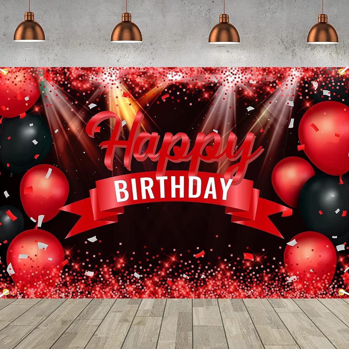 Red and Black Happy Birthday Banner Backdrop Balloon Glitter Sign Birthday Photo Background Party Decorations for Girls Boys Women Men Anniversary Birthday Decorations Party Supplies
