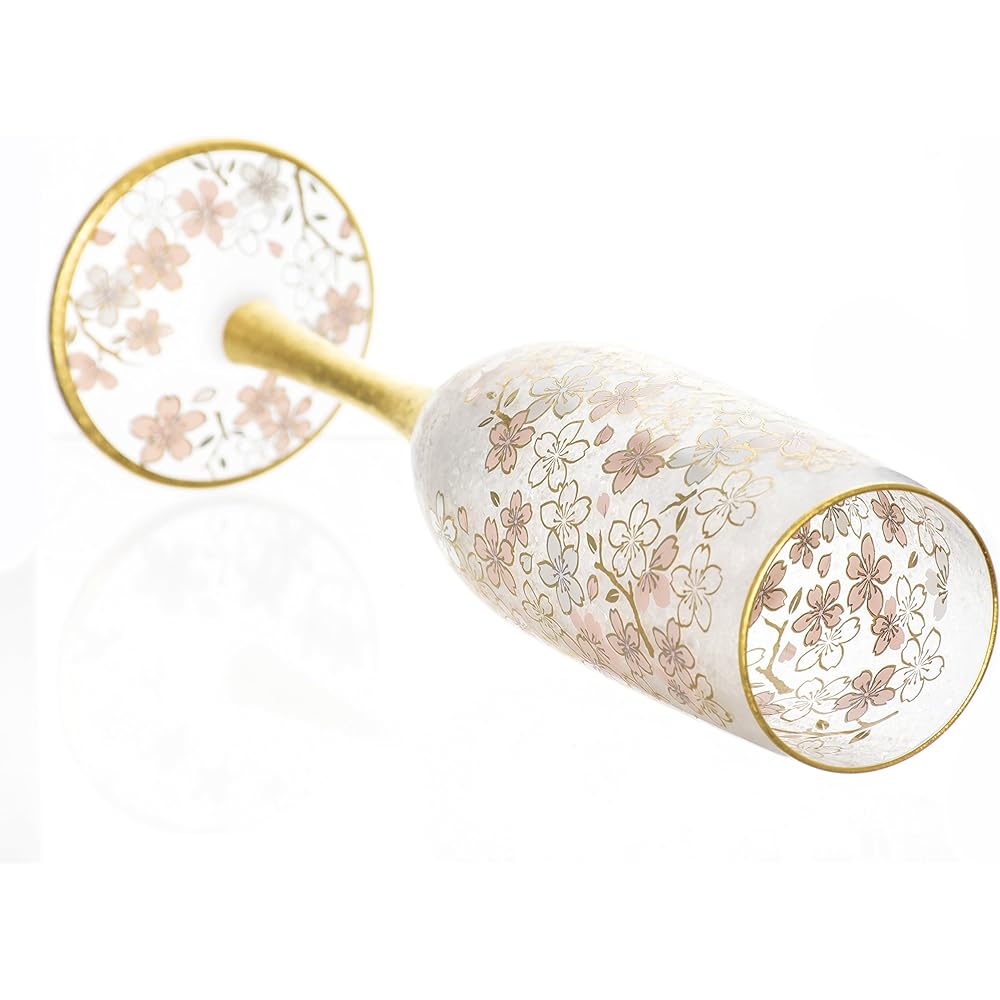 ADERIA El Dorado Cherry Blossom Flute Pair Set Champagne Glasses 180ml Made in Japan Cosmetic Box Wine Cocktail Sparkling Stylish Brandy Champagne Present Gift Wedding Gift Birthday S6109