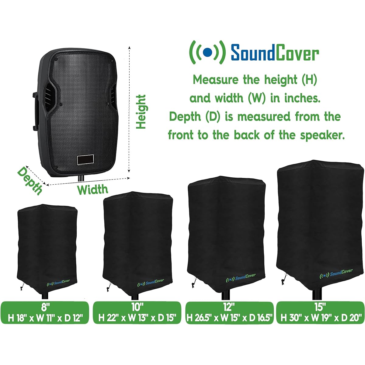 Black Lightweight Over-the-Top Speaker Cover Bag for 12" PA/DJ Powered Speakers Mounted on Stand - Waterproof (Not Waterproof) 50 UV Protection - Please check dimensions before ordering.