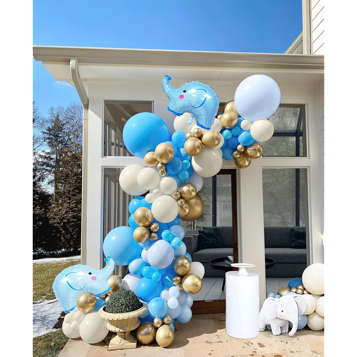 Blue ivroys 130pcs White Gold Balloon Garland Arch Kit Elephant Theme Baby Shower Decorations Boys Party Supplies