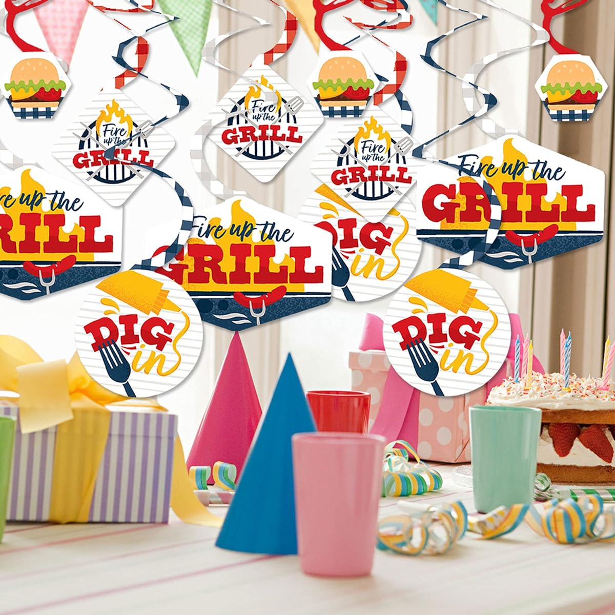 Big Dot of Happiness Fire Up the Grill - Summer BBQ Picnic Party Hanging Decorations - Party Decor Swirls - Set of 40