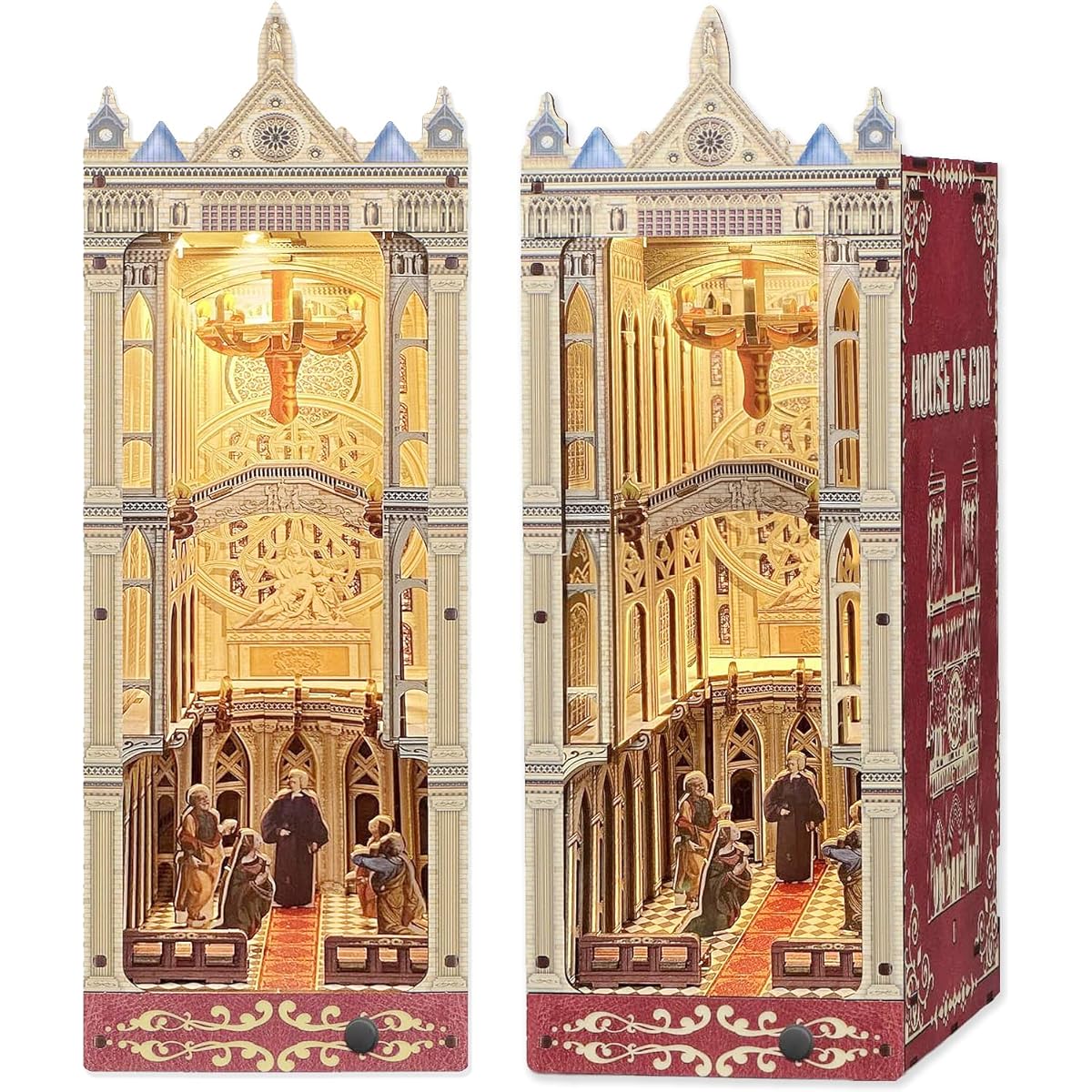 TuKIIE DIY Book Nook Miniature Kit Book Nook Dollhouse Bookshelf Insert 3D Wooden Puzzle Decorative Bookend Stand Model Kit for Kids Teens Adults (Notre Dame Cathedral)