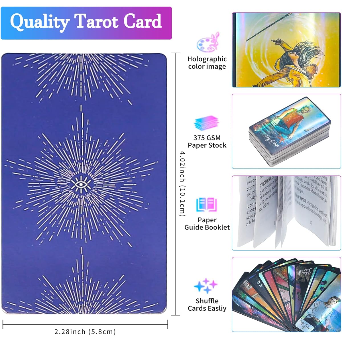TWWDE AUG Beginner Tarot Deck Holographic Tarot Cards Tarot Card Deck 78 Cards Divination Game Cards Tarot Cards for Beginners with Guidebook (Love)