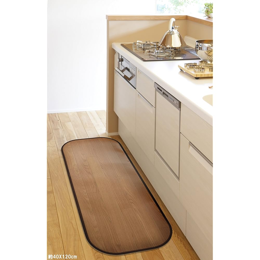 Hagiwara Kitchen Mat, Brown, Approx. 90x240cm, Wood Grain, Water Repellent, Deodorant, Antibacterial, Comes with Anti-Slip Sheet "Niocrine" 350114623