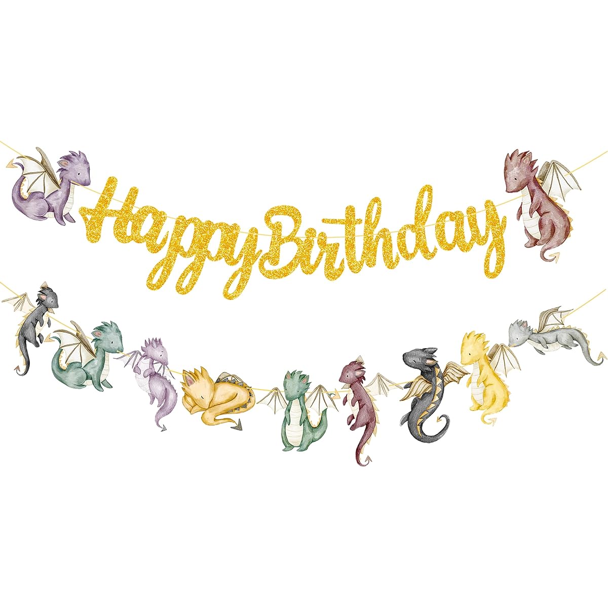 Dragon Birthday Party Banner 2 Pieces Dragon Cutout Banner Fantasy Dragon Party Hanging Decorations Gold Dragon Party Banner Dragon Night Baby Shower Supplies